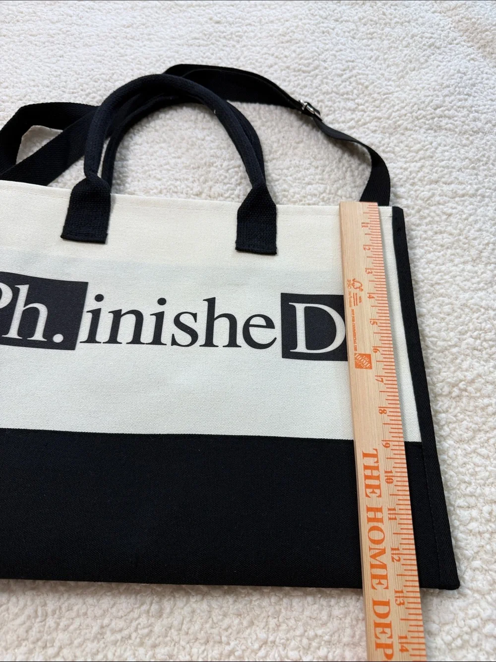 New Black & Cream Canvas Tote Bag for Doctor PhD Graduates Men or Women - Picture 4 of 9